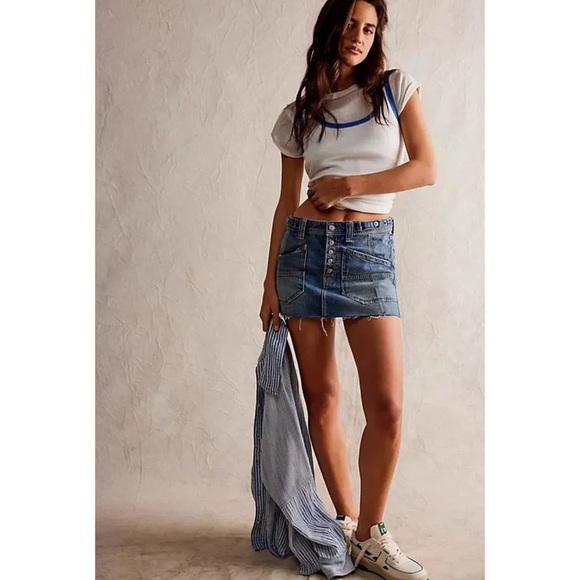 NWT Free People Izzie Denim Mini Skirt Jean Mid Low Rise We The Free Blue 31 - Picture 8 of 9